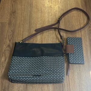 Fossil Black and Brown Crossbody Bag with Wallet